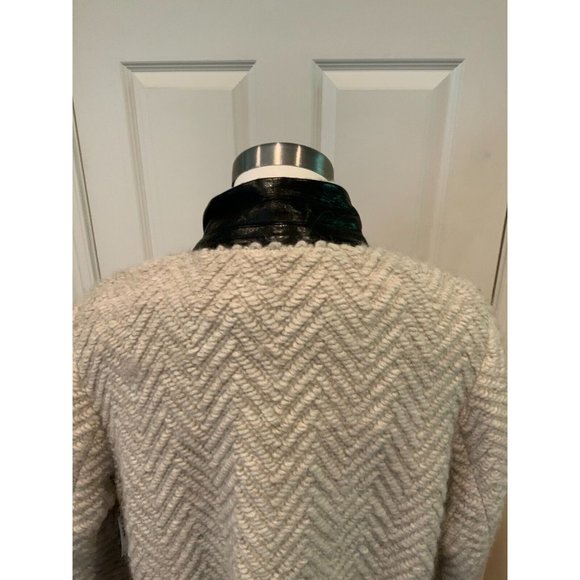 Rebecca Minkoff Gray Knit Wool Long Coat w/ Leather Panels, Size Large - Picture 7 of 9